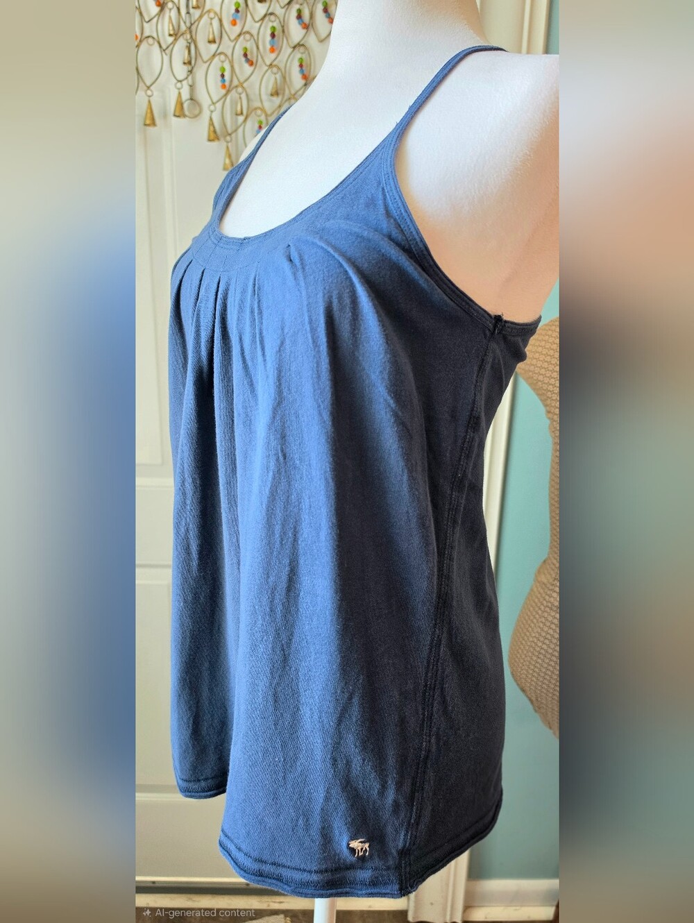 Y2K Vintage Abercrombie & Fitch Pleated Scoop Neck Babydoll Tank Womens M Blue - Picture 1 of 13